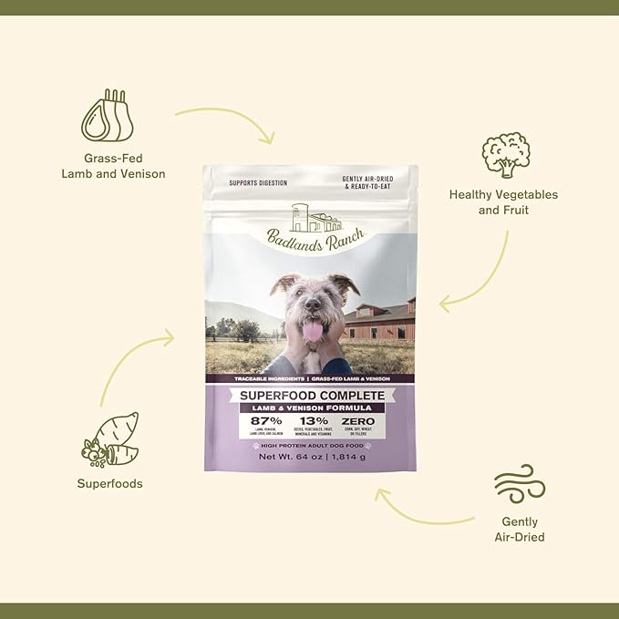 by Katherine Heigl- Superfood Complete, Air-Dried Adult Dog Food - High Protein, Zero Fillers, Superfood Nutrition (64 Ounce (Pack of 4), Lamb & Venison)