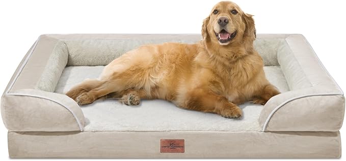 Comfort Expression XL Dog Beds for Extra Large Dogs, Waterproof Orthopedic Dog Bed with Bolster, Washable Pet Sofa Couch with Removable Cover & Non-Slip Bottom(X-Large,Beige)