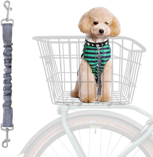 Dog Seat Belt for Bike Basket, Retractable Bicycle Dog Seatbelt, Elastic Pet Safety Leash Harness for Cat, Dog Leash Extension Attachment Shock Absorbing Lead Extension Absorber (Grey)