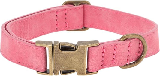 Dog Collar, Soft PU Durable Heavy Duty with Quick Release Metal Buckle, Puppy, Adjustable for Dogs Large Pink
