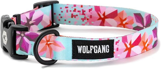 Wolfgang Heavy Duty, Adjustable Dog Collar with Quick Release Nylon Buckle for Walking & Training, DigiFloral Print, Medium