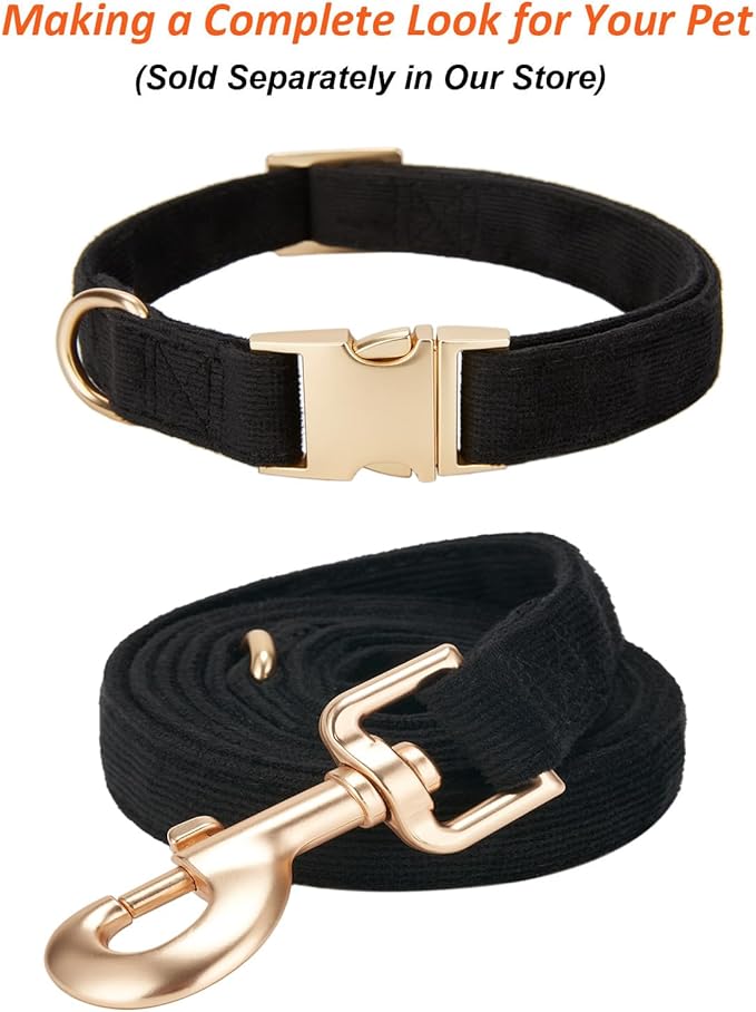 Soft Dog Collar with Metal Buckle Adjustable Durable Comfort Cotton Corduroy Collars for Large Dogs Velvet Dog Collars, Black