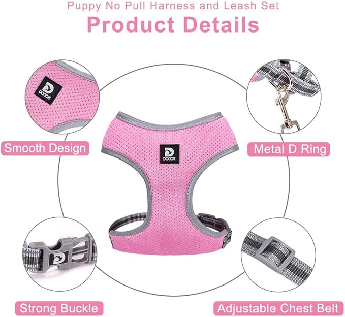 Puppy Harness and Leash Set- Dog Vest Harness for Small Dogs Medium Dogs- Soft Mesh Halter- Adjustable Reflective Dogy Harness- No Pull No Choke (S, Pink)