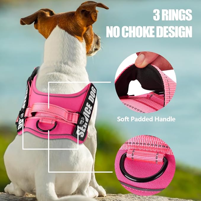 Dog Vest Harness and Leash Set, Animire Reflective Service Dog Vest with 10 Patches, 3 Rings No Choke Pet Vest for Leash Placement, in Training Dog Harness for Small Medium Large Dogs(Hot Pink,XL)