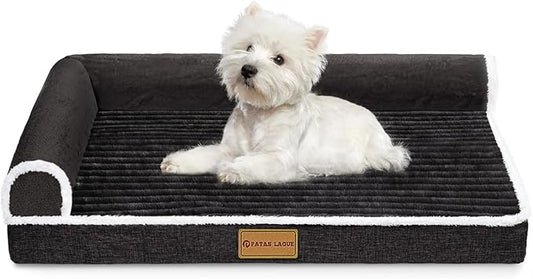 Patas Lague Orthopedic Dog Bed for Medium Dogs 30''X20'', Waterproof Comfortable L Shaped Medium Non-Slip Soft Warm Pet Sofa Sleep Bed mat with Removable Washable Cover, Black