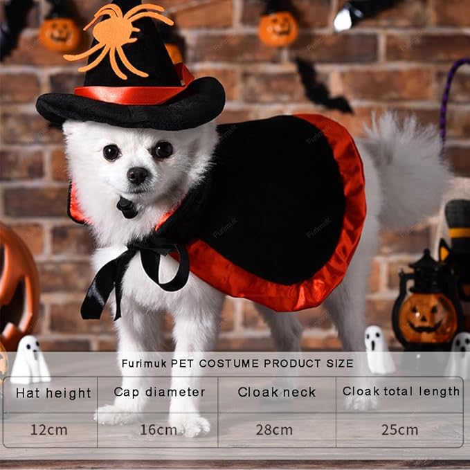 Dog Cats Witch Halloween Costume Cape Suit, Spider Wizard Cloak & Hat for Puppy Cosplay Clothes Apparel, Pets Cute Outfit Dress Up Accessories for Halloween Party Decor