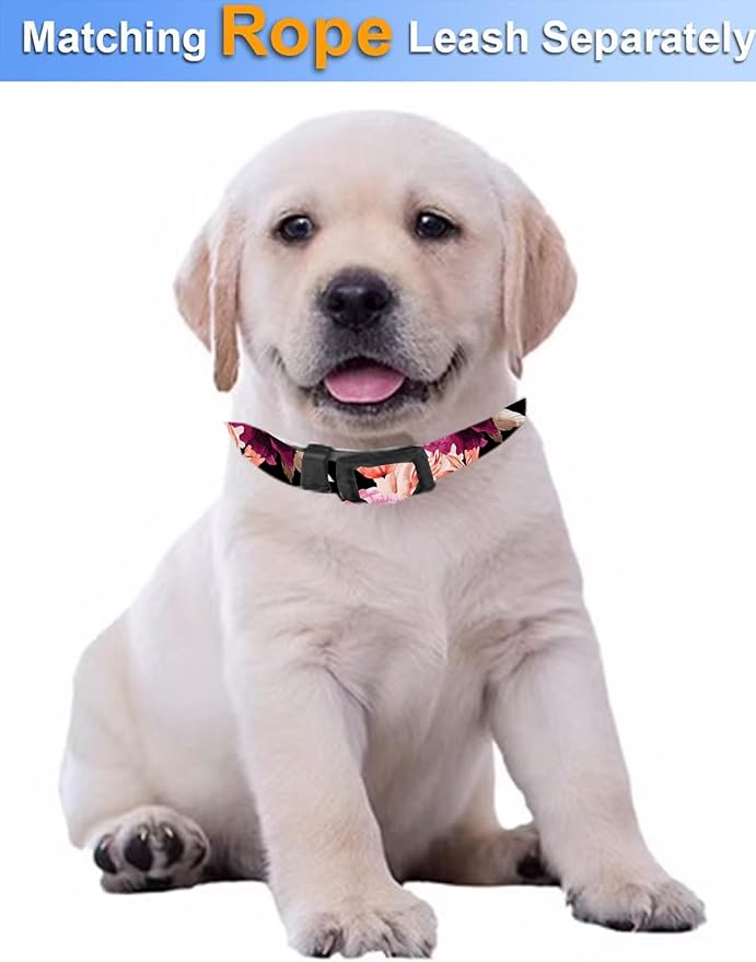 Dog Collar, Cute Dog Collar for Small Medium Large Dogs, Personalized Adjustable Soft Pet Collars with Quick Release Buckle for Walking Running, Black Red Floral