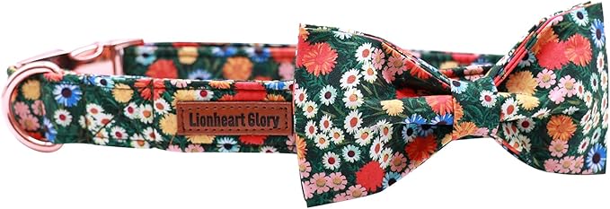Lionheart glory Floral Print Dog Collar Adjustable Soft Dog Collar with Bowtie, Girl Pet Collars for X-Small Small Medium Large Dogs