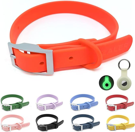 ZALER Waterproof Dog Collar, Adjustable Odor Proof Dog Collars Easy to Clean, Soft Comfortable Pet Collars for Large, Medium Small Dogs (Bright Orange, M(Length:11.4''-15.4''; Width:0.75''))