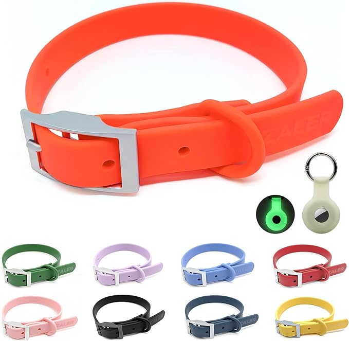 ZALER Waterproof Dog Collar, Adjustable Odor Proof Dog Collars Easy to Clean, Soft Comfortable Pet Collars for Large, Medium Small Dogs (Bright Orange, S(Length:8.6''-12.6''; Width:0.75''))