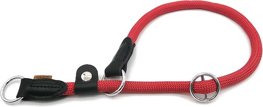 Braided Round Martingale Dog Collar, Training Collar with Slidable Stop Ring and Adjustable Stopper - Ideal for Extra Large Dogs (XL(1/2") - 24" Long, Red)