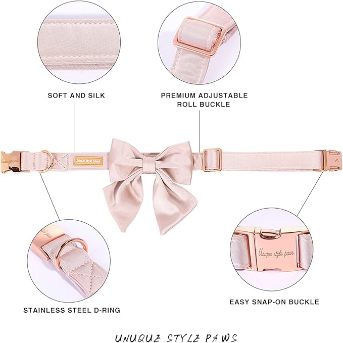 Unique style paws Silk Pink Color Dog Collar Adjustable Durable Dog Collar with Bow Wedding Bowtie Collar for Large Dogs