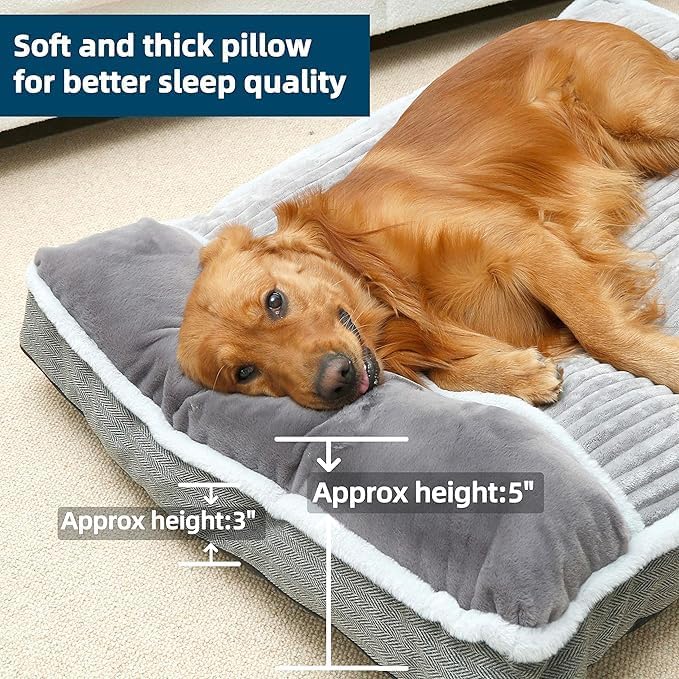 Dog Bed for Large Dogs, Dog Mattress with Pillow for Crate Kennel, Sofa pet Bed, Super Soft pet Bed for Medium, Jumbo, Small Dogs Breeds (Grey, Medium:(30”x20 x3)