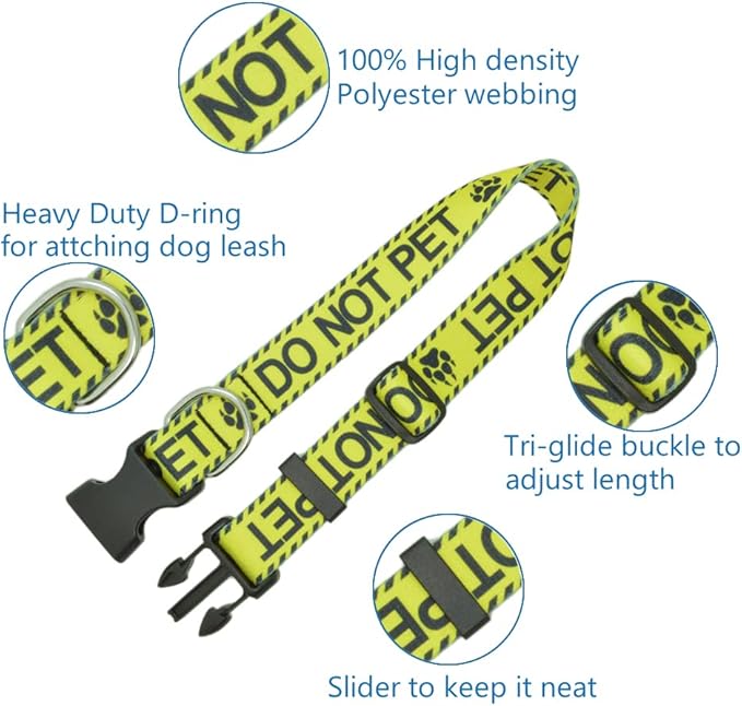 Dog Collar for DO NOT PET, Sturdy Durable with Buckle, Yellow Dog Collars for Small Medium Large Dogs, Premium Adjustable Polyester Pet Collar