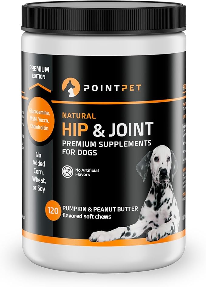 PointPet Glucosamine for Dogs, 120 Count - Peanut Butter & Pumpkin Flavor Hip and Joint Supplement - Mobility Soft Chews with Chondroitin & MSM with Omega 3