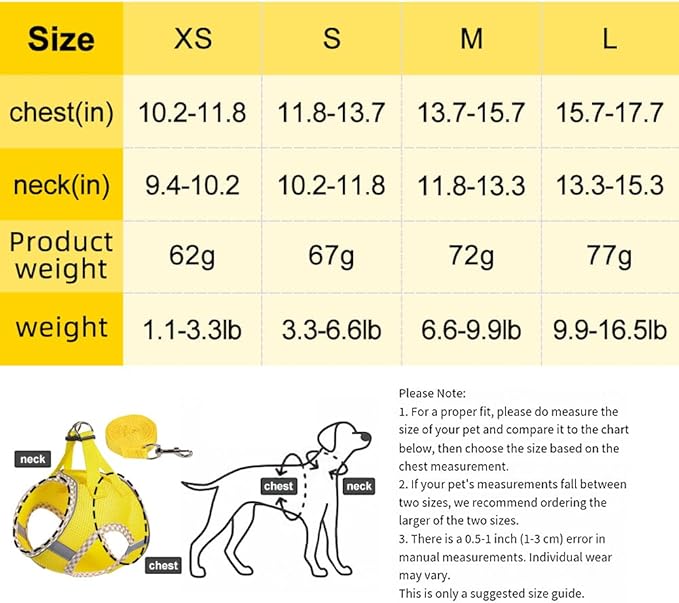 Dog Harness and Long Leash Set for Small Dogs, Boy and Girl Medium Cat No-Pull Vest with Reflective Strips, Breathable Large Puppy Collar Pet When Training, Walking, Running, M