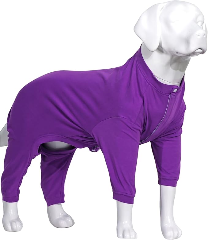 Lovelonglong Four Feet Dog Lightweight Pajamas, Pure Cotton Dog Jumpsuits 4 Legs Dog Onesies T-Shirt Stylish PJS Puppy Costume for Large Medium Small Dogs Purple L