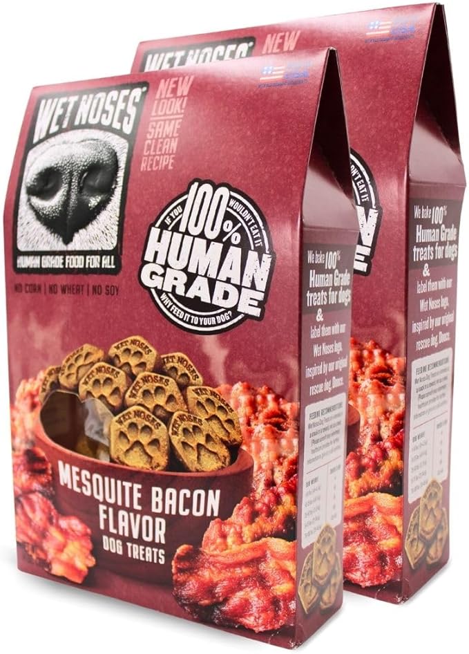 Organic Crunchy Dog Treats – for All Pet Sizes, Breeds – All-Natural Puppy Treat, Senior Dog Snack – 100% Human-Grade – Delicious Chews for Dogs - Meaty Mesquite Bacon, 14 Oz (2 Pack)