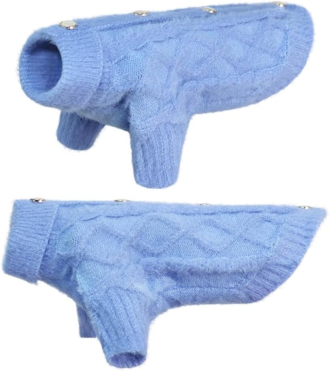Turtleneck Dog Pullover Sweater - Dog Knitted Sweater with Buttons, Puppy Outfits Blue Winter Warm Pet Clothes Cat Apparel for Small Medium Dogs Cats (Blue, XL)