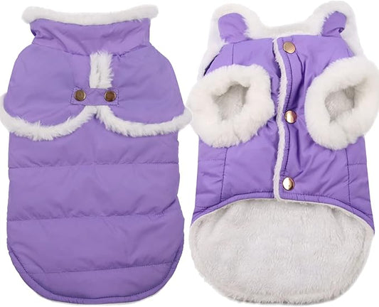 Shawl Design Fleece Lined Warm Dog Jacket for Winter Cold Weather,Soft Windproof Large Dog Coat,Purple XXXL