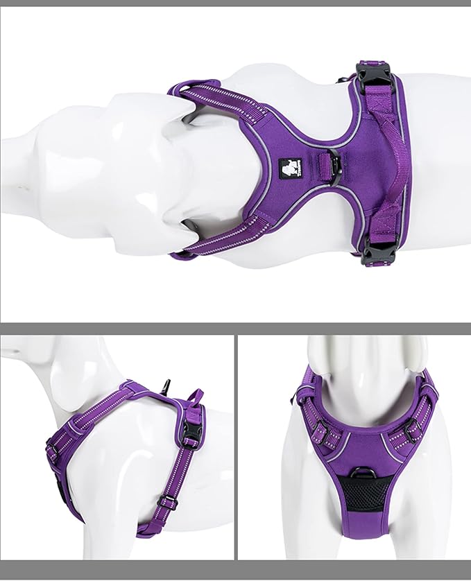 TRUE LOVE Adjustable No-Pull Dog Harness Reflective Pup Vest Harnesses Comfortable Control Brilliant Colors Truelove TLH5651(Purple,M)