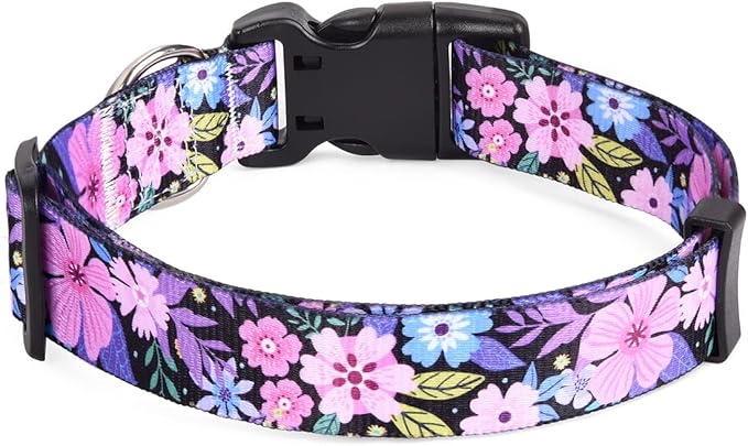 Dog Collar with Bohemia Floral Tribal Geometric Patterns - Soft Ethnic Style Collar Adjustable for Small Medium Large Dogs(Floral Pink,S)