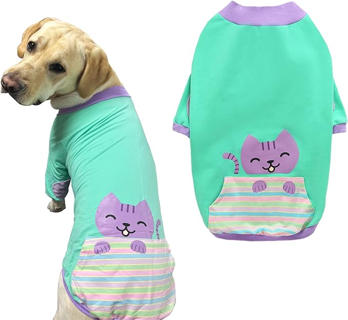 Dog Pocket T-Shirt Breathable Soft Green Cotton Dogs Sweatshirt Costume Spring Summer Pet Apparel Tee for Medium Dogs (Medium Cat)