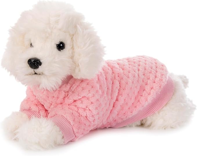 POMIU Dog Sweater, Dog Sweaters for Small Medium Dogs or Cat, Warm Soft Flannel Pet Clothes for Dogs Girl or Boy, Dog Shirt Coat Jacket (Coat Pink+Purple, X-Large)