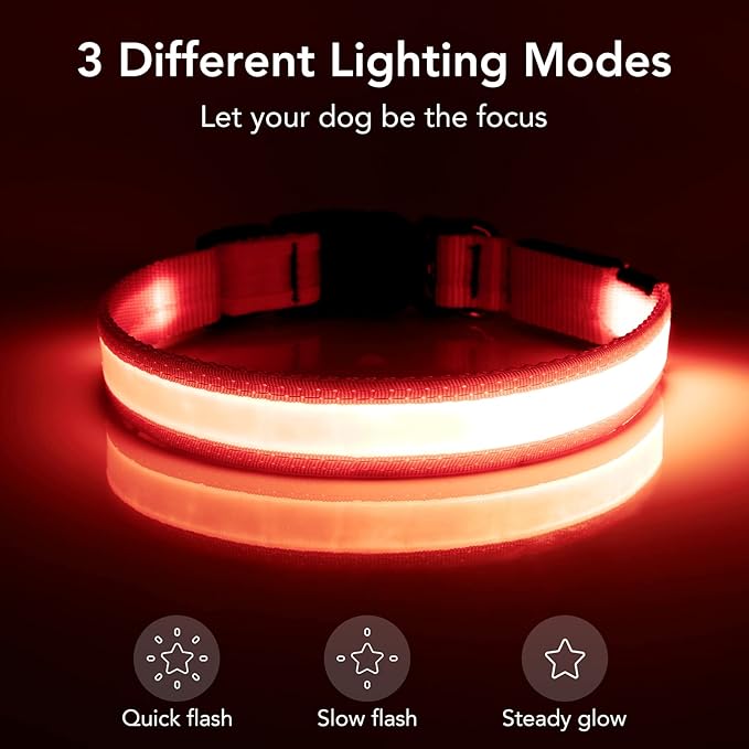 Vizpet LED Dog Collar, Light Up Dog Collar Adjustable USB Rechargeable Super Bright Safety Light Glowing Collars for Dogs(X-Large,Red)