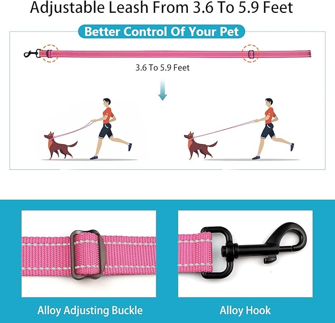 Reflective Dog Collar and Leash Set with Safety Locking Buckle Nylon Pet Collars Adjustable for Small Medium Large Dogs 3 Sizes(Hotpink&S)