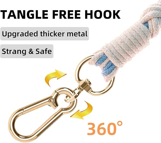 Handmade 5ft Braided Cotton Dog Leash with Unique Floral Handle, Durable and Stylish, Ideal for Small to Large Dogs,Blue & White Color