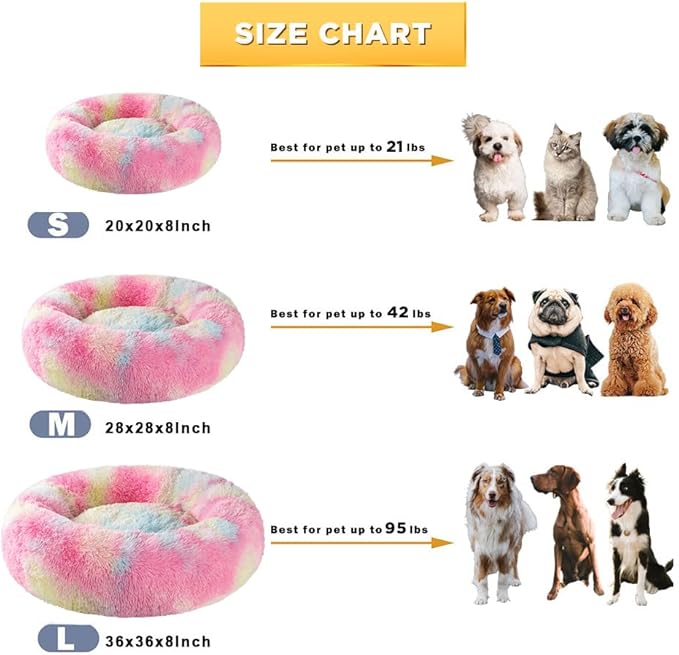 Dog Calming Beds for Small Medium Large Dogs - Round Donut Washable Puppy Dog Bed, Anti-Slip Faux Fur Fluffy Donut Cuddle Anxiety Cat Pet Bed(28'' Color)