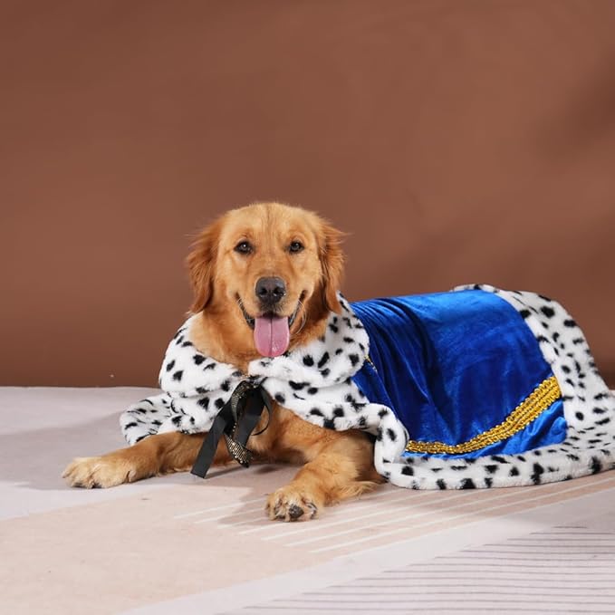 Lovelyshop pet Serial Lux Fur Blue Cat Dog Cloak for Halloween Costumes, King Queen Prince and Princess Cosplay-XL
