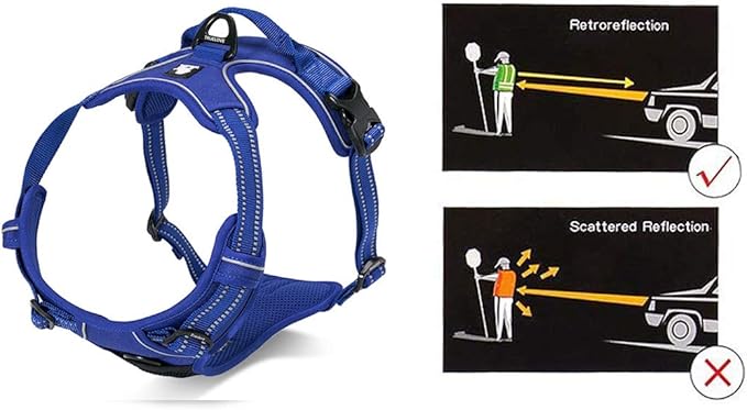 Soft Front Dog Harness .Best Reflective No Pull Harness with Handle and 2 Leash Attachments Royal Blue