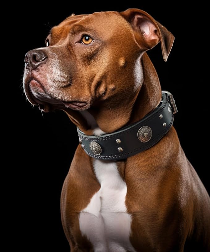 Leather Dog Collar, 2 inches Wide Heavy Duty Genuine Leather Collars, Handmade, Soft, and Luxury, Eye-catching Best Choice for Large and Medium Breed Dogs, Black 16.5-20.5 inches