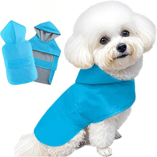 Dog Raincoat Small Dog Rain Jacket Poncho Waterproof Pet Rain Suit Double Layer Cotton Lining Hooded Leash Hole Adjustable Puppy Small Dogs Cats,Blue,XS