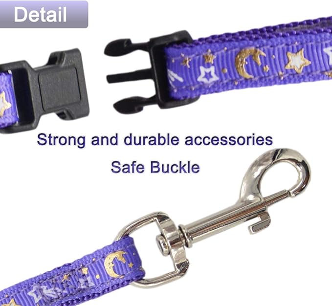 Cat Harness and Leash Set for Outdoor Walking Escape Proof Adjustable Soft Safety Strap with Golden Star and Moon Design Glow in The Dark Purple Medium