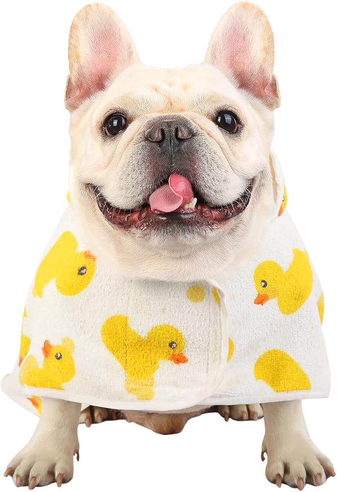 HDE Dog Bathrobe Super Absorbent Quick Drying Towel with Hood for All Dog Breeds Sizes S-XXL - White Rubber Ducks - S