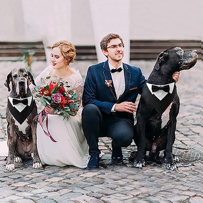 Tuxedo Dog Collar for Wedding Engagement and Birthday, Formal Dog Bandana Collar Costume with Bow Tie and Adjustable Buckle,Suitable for Small Medium Large Dog. (Black, L)