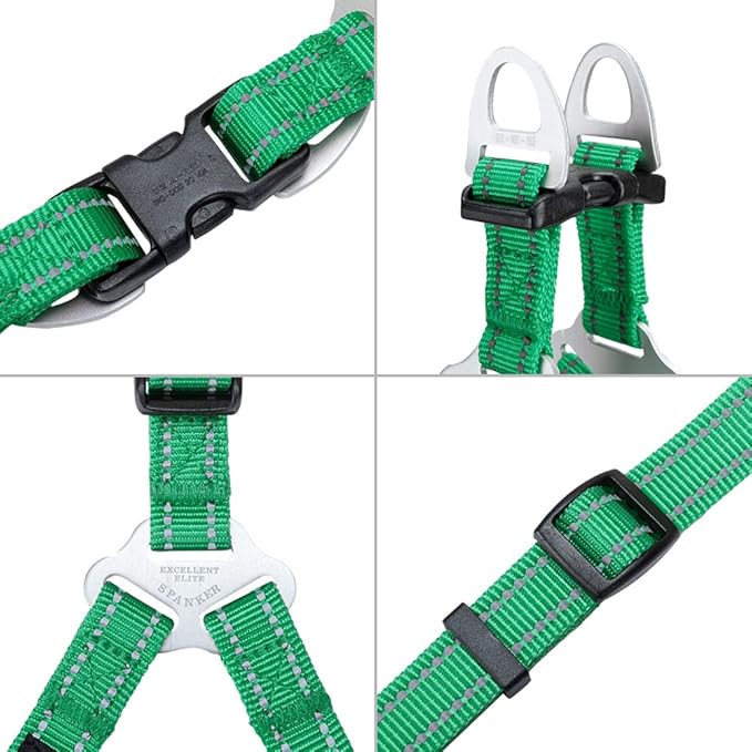 EXCELLENT ELITE SPANKER No Pull Dog Harness Adjustable Nylon Step-in Easy Pet Vest Chest Strap with Reflective and Leash Ring for Small Medium Large Breed Dogs Training Walking(Green-S)