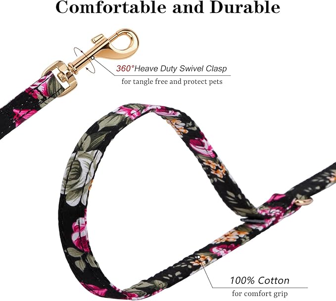CHEDE No Pull Floral Pattern Dog Harness- Lightweight and Soft Dog Harness, Adjustable Small Dog Harness and Leash Set, with Dog Leash, Suitable for Puppy Small and Medium-Sized Dog