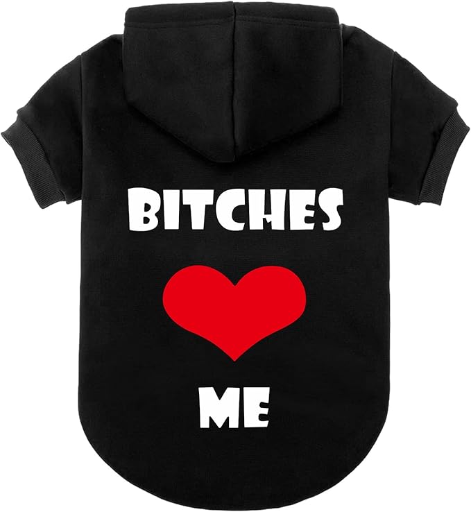EXPAWLORER Dog Hoodies- Fall Soft and Warm Dog Sweatshirt with Leash Hole, Winter Autumn Fleece Pet Clothes with Bitches Love ME Print for Puppy,Cat, Small Medium Large Dogs