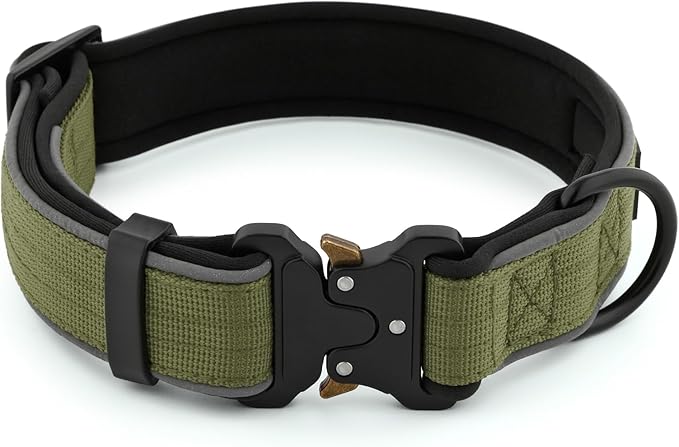 Plutus Pet Tactical Dog Collar, Reflective, Adjustable Heavy Duty Dog Collar, Soft Padded and Comfortable, for Small Medium and Large Dogs (Ranger Green, XL)