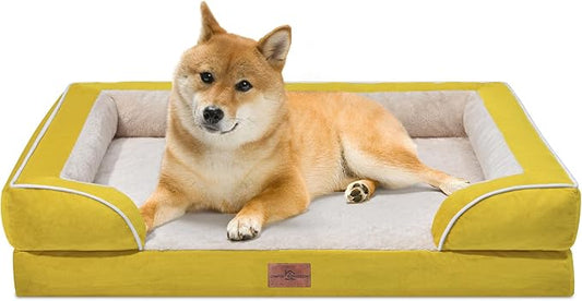 Comfort Expression Large Dog Beds Waterproof Orthopedic Foam Dog Sofa Beds Comfy Pet Bed with Washable Removable Cover & Non-Slip Bottom(Large,Spicy Mustard)