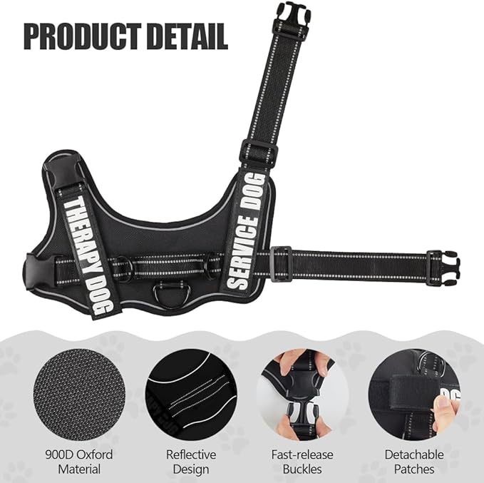 Dog Vest Harness and Leash Set, Animire Reflective Service Dog Vest in Training Dog Harness with 10 Patches, 3 Rings Emotional Support Therapy Dog Harness for Small Medium Large Dogs(Black,M)