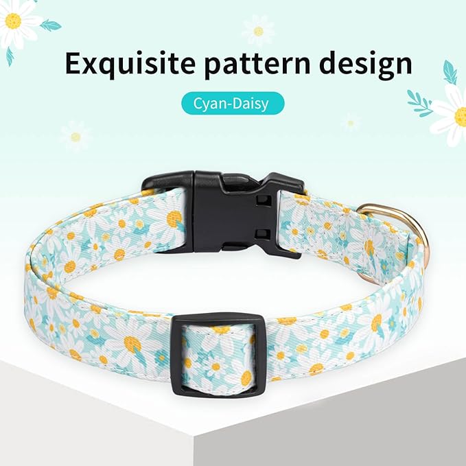 Dog Collars with Buckle Adjustable for Cute Girl Female Boy Dogs,Special Soft and Fancy Dog Pet Collar with Flower Design for Small Medium Large Dogs (XS, Cyan-Daisy)