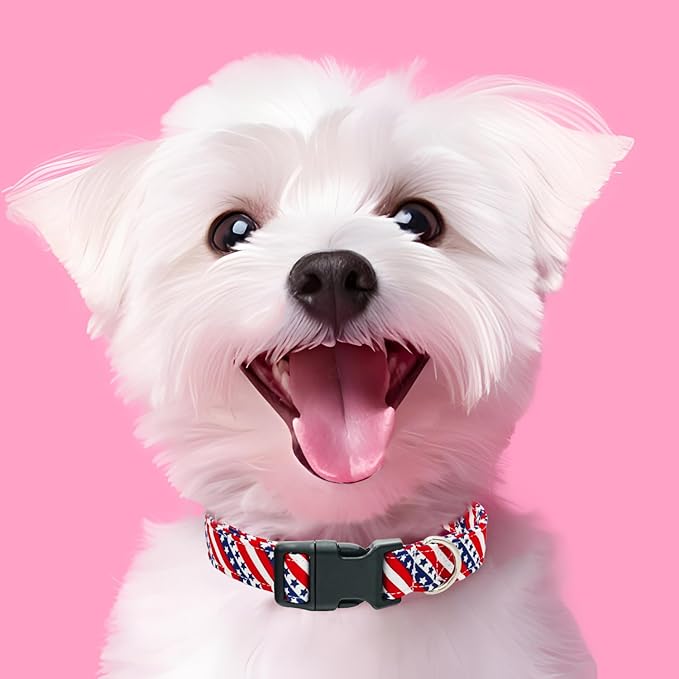 Tunkoo American Flag Dog Collar，4 of July Cute Adjustable Patriotic Collar for Boy and Girl Dogs with Strong Plastic Buckle - for Small Medium Large Pets, L