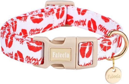 Faleela Dog Collar - Cute & Comfy Cotton Pet Collar, Adjustable Lightweight Design with Quick-Release Buckle, for Small, Medium & Large Dogs - Multiple Styles Available (Valentine, X-Small)