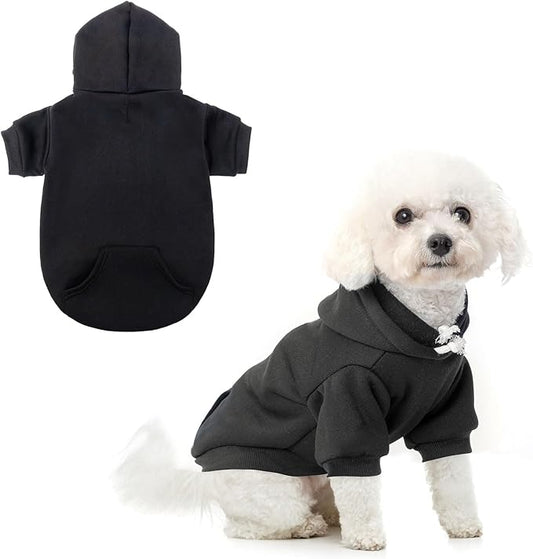 SCENEREAL Hoodie Sweater for Small Medium Large Dogs, Fleece Sweatshirt With Hat and Pocket, Soft Cotton Winter Clothes for S to XL Sizes, Black (S)