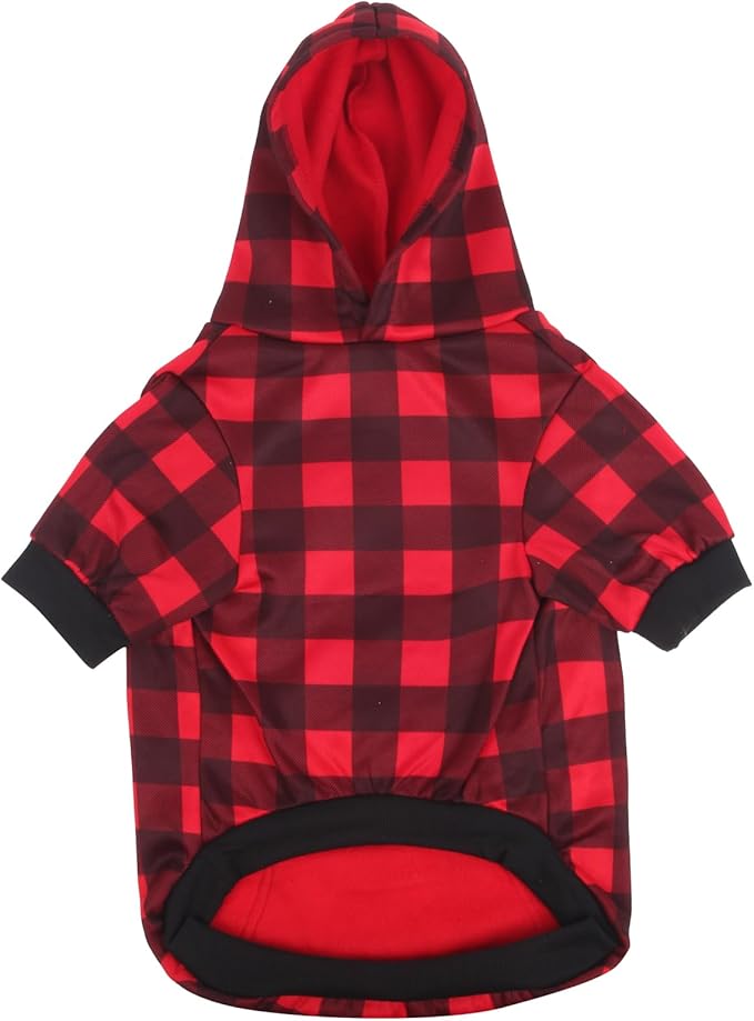 Plaid Dog Sweaters Hoodies Sweatshirts for Dogs Cats, Warm and Soft Cold Weater Coats for Christmas (Red, Medium)